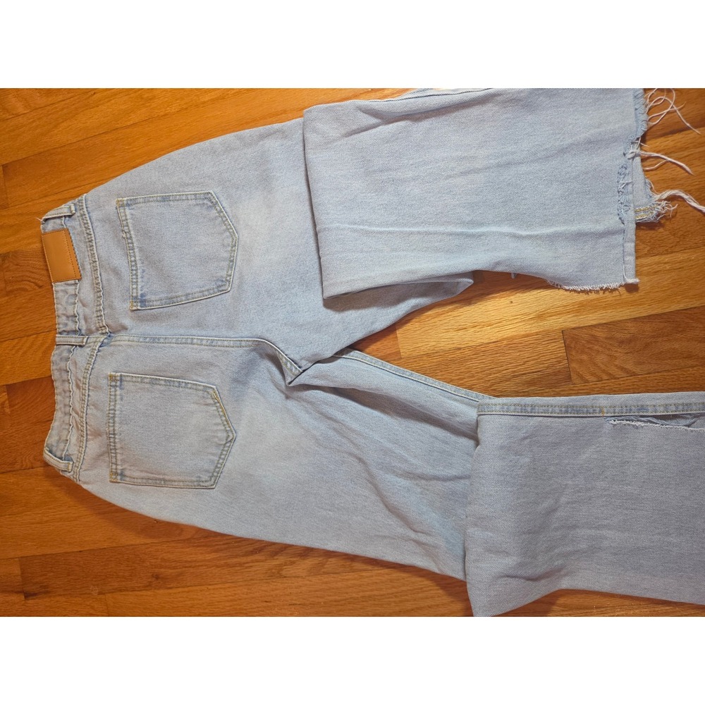 Avec Les Filles Light Wash Distressed Straight Leg Jeans Size 27 High Rise‎ Raw - Picture 10 of 12